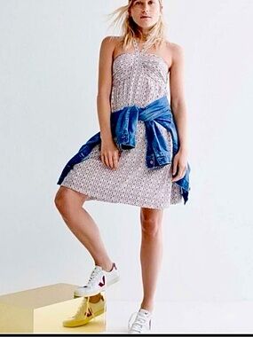 NWT Madewell Silk Convertible Halter Dress Echo Grid Size 2